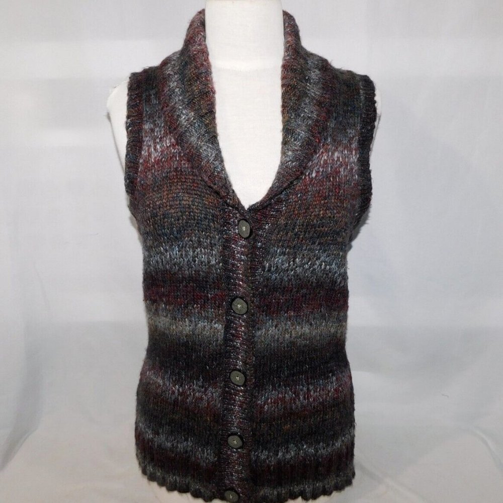 Woolrich Gray Lambs Wool Blend Brown Sweater Cardigan Vest Button Front Womens M